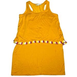 Trina Turk S Orange Richmond Tassel Fringe Popover Midi Dress Round Neck Pink